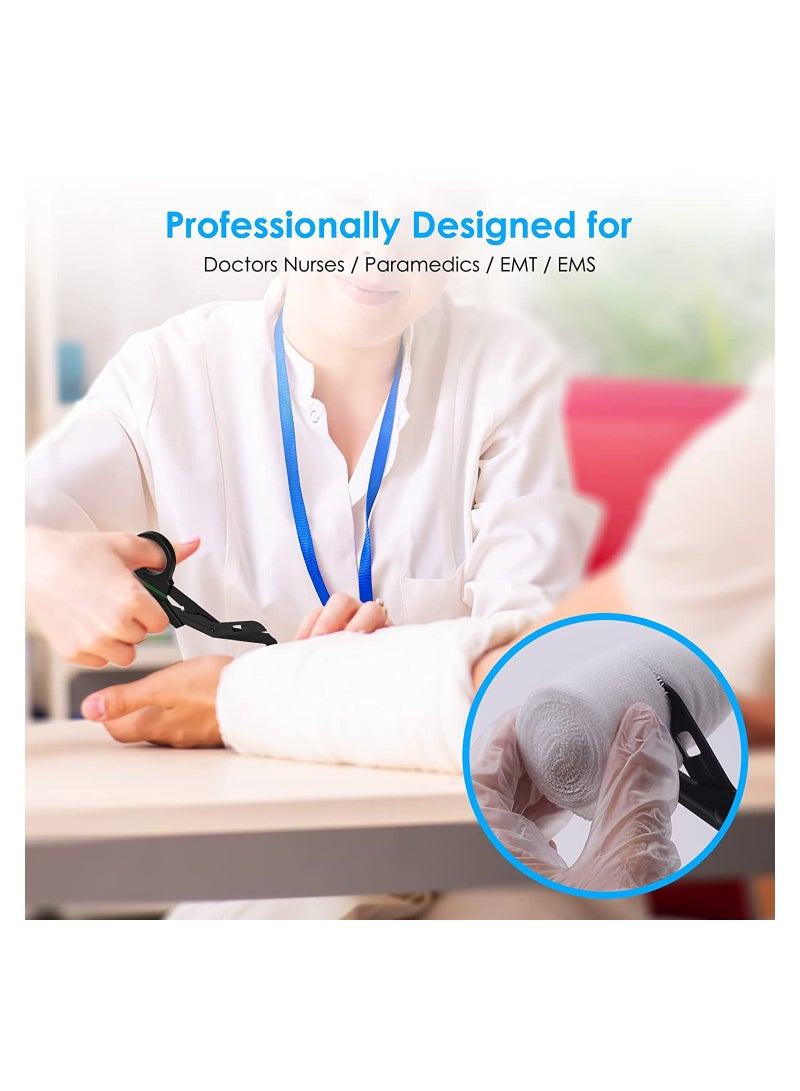 مقصات طبية للصدمات مع حلقة تثبيت، مقص ضمادة مقاس 7.5 بوصة، مقص جراحي مطلي بالفلورايد عالي الجودة لمهنيي الرعاية الصحية والإسعافات الأولية واستخدام EMT وEMS، أسود - Image 2