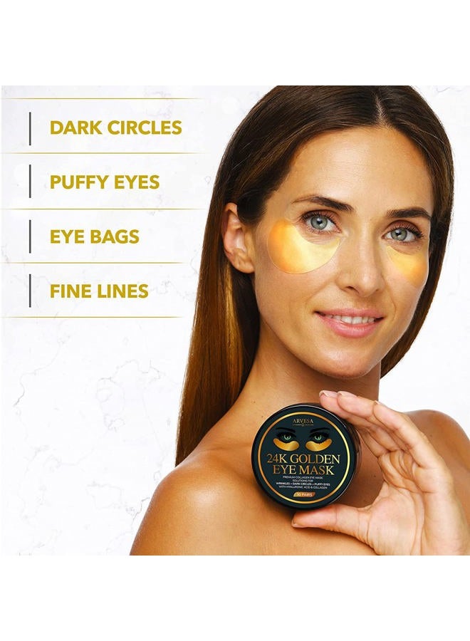 Arvesa Under Eye Mask for Dark Circles and Puffiness, Wrinkles, 24k Gold Under Skincare Treatment Patches for Puffy Eyes with Collagen for Women and Men - Gel Pads - 30 Pairs - Image 2