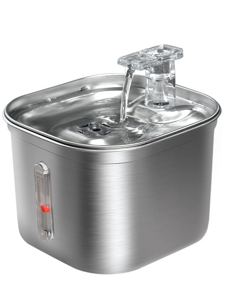 FO5 Pet Water Fountain Stainless Steel,74oz/2.2L Automatic Water Dispenser with Water Level, Replacement Filter Kit and Silicone Mat Suitable for Cat, Dogs - Image 1