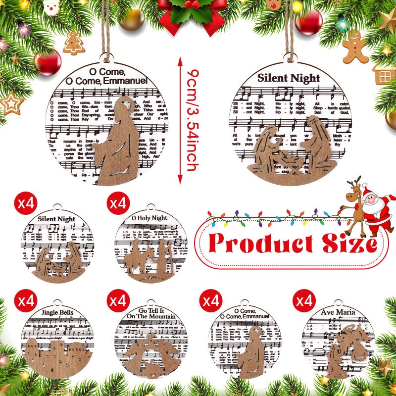 Shellwei 24 Pcs Christmas Nativity Story Wooden Ornaments Set Bulk Christian Music Sheet Nativity Ornament Nativity Scene Hanging Ornaments Xmas Tree Ornaments Religious Gift for Family(Stylish) - Image 2