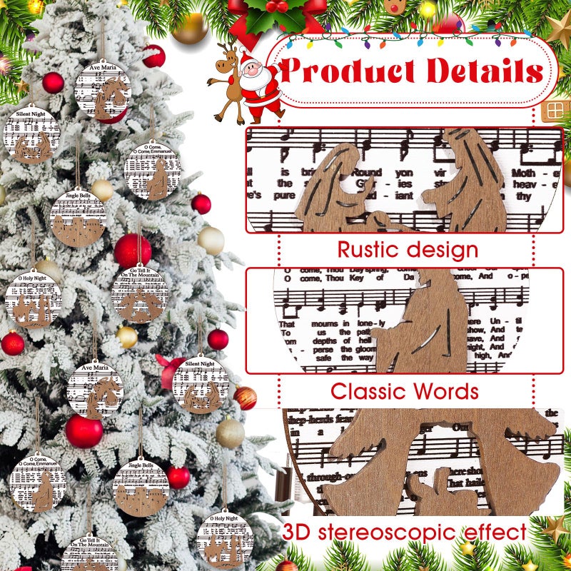 Shellwei 24 Pcs Christmas Nativity Story Wooden Ornaments Set Bulk Christian Music Sheet Nativity Ornament Nativity Scene Hanging Ornaments Xmas Tree Ornaments Religious Gift for Family(Stylish) - Image 3