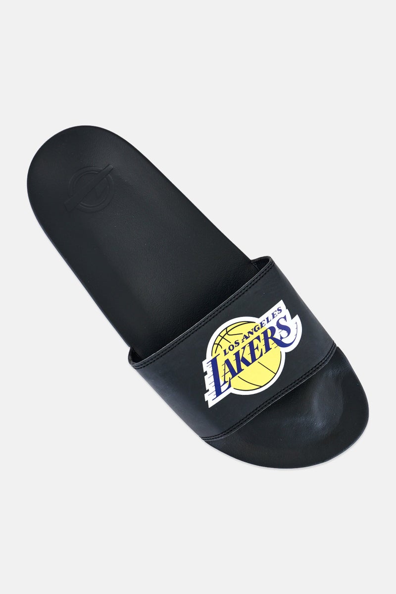 ISlide Men LA Lakers Primary Logo Slip On Slides, Black - Image 4