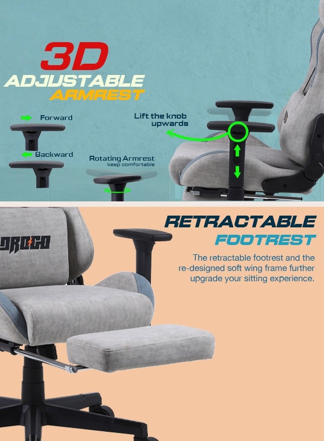 DROGO Ergonomic Gaming Chair with 7 Way adjustable Seat 3D Armrest Fabric Material Desk Chair Head USB Massager Lumbar Pillow Video Games Chair Home Office Chair with Full Recliner Back Footrest Grey - Image 5