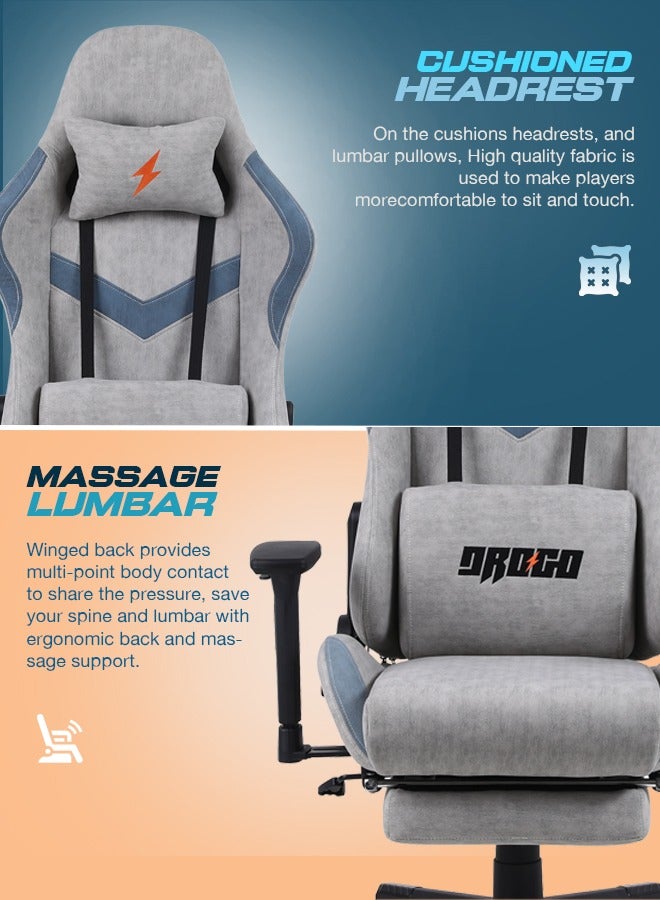 DROGO Ergonomic Gaming Chair with 7 Way adjustable Seat 3D Armrest Fabric Material Desk Chair Head USB Massager Lumbar Pillow Video Games Chair Home Office Chair with Full Recliner Back Footrest Grey - Image 3