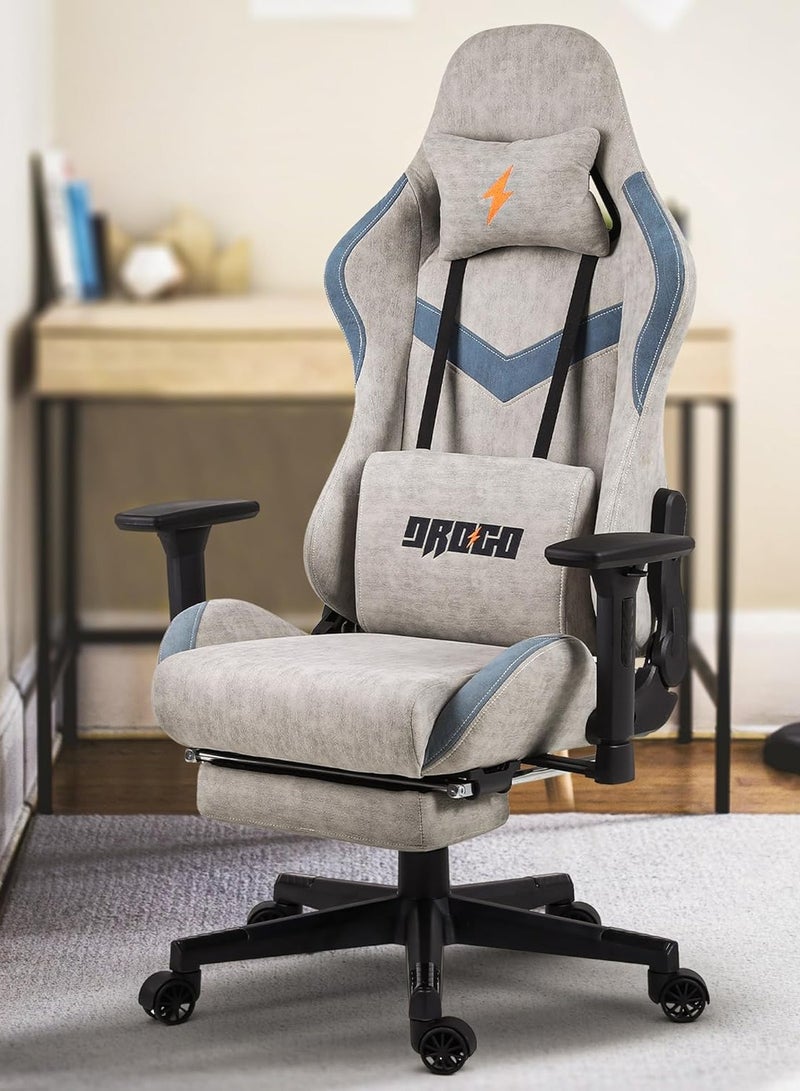 DROGO Ergonomic Gaming Chair with 7 Way adjustable Seat 3D Armrest Fabric Material Desk Chair Head USB Massager Lumbar Pillow Video Games Chair Home Office Chair with Full Recliner Back Footrest Grey - Image 1