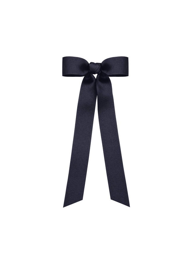 Wee Ones Girls' Mini Grosgrain Bowtie with Knot Wrap and Stream Tails, 8" Streamer, Navy - Image 1