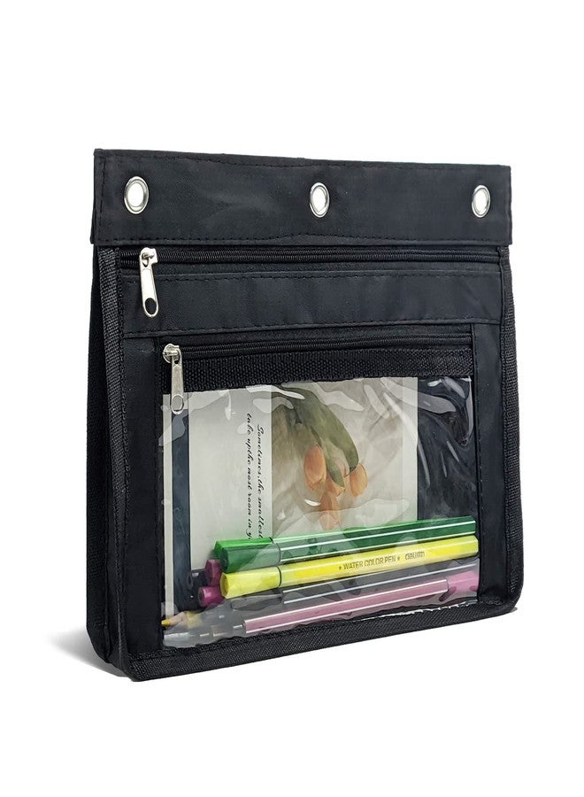YoeeJob 1 Pack Pencil Pouch for 3 Ring Binder, Expandable Binder Pouches with Zipper, Large Capacity Pen Holder Case with Clear Window School Class Office Organizers, Black - Image 1