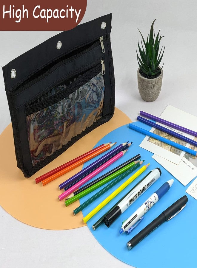YoeeJob 1 Pack Pencil Pouch for 3 Ring Binder, Expandable Binder Pouches with Zipper, Large Capacity Pen Holder Case with Clear Window School Class Office Organizers, Black - Image 4