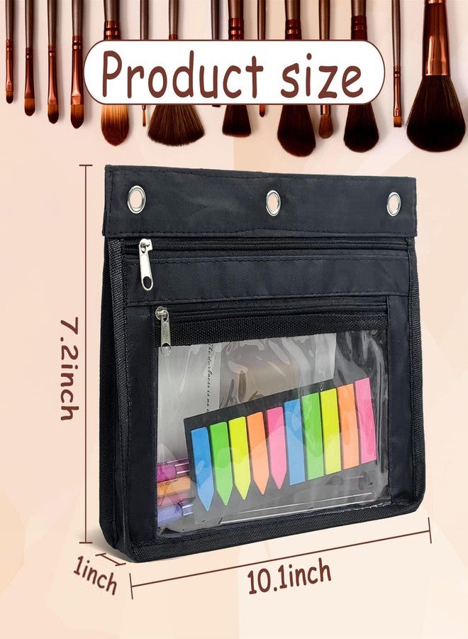 YoeeJob 1 Pack Pencil Pouch for 3 Ring Binder, Expandable Binder Pouches with Zipper, Large Capacity Pen Holder Case with Clear Window School Class Office Organizers, Black - Image 2
