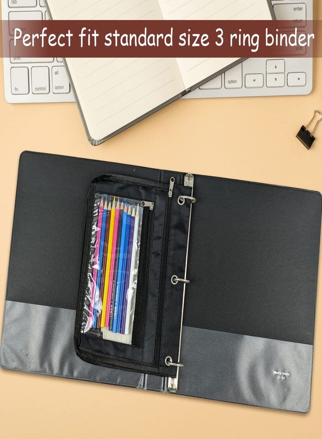YoeeJob 1 Pack Pencil Pouch for 3 Ring Binder, Expandable Binder Pouches with Zipper, Large Capacity Pen Holder Case with Clear Window School Class Office Organizers, Black - Image 5