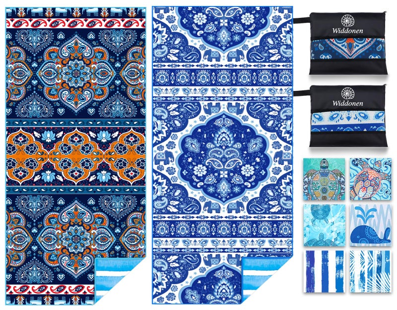Widdonen Microfiber Lightweight Beach Towel Sand Free Quick Dry Absorbent Thin Compact Towels for Swimming Pool Camping Beach Accessories Large Easy Pack Travel Things for Vacation Essentials Gift - Image 1