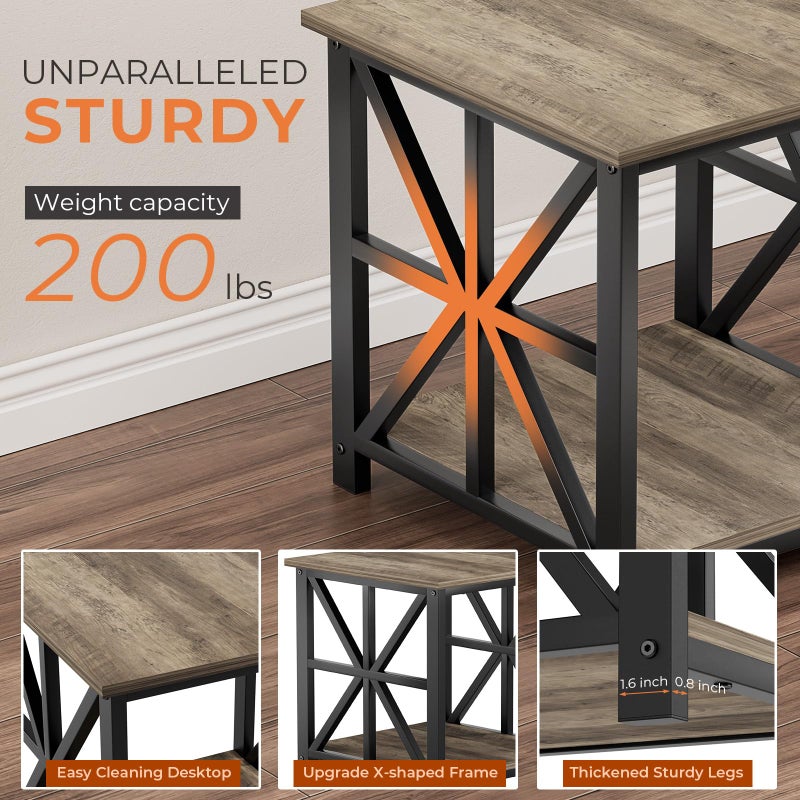 GreenForest End Table with 2-Tier Storage Shelf, 24 inch Large Side Table for Living Room,Modern Nightstand for Bedroom Bedside Office Farmhouse, Grey Wash - Image 5