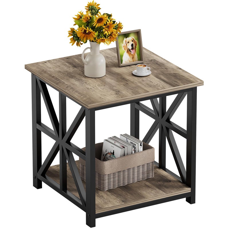 GreenForest End Table with 2-Tier Storage Shelf, 24 inch Large Side Table for Living Room,Modern Nightstand for Bedroom Bedside Office Farmhouse, Grey Wash - Image 1