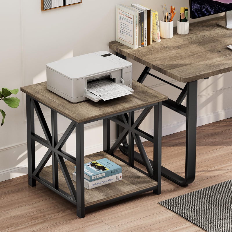 GreenForest End Table with 2-Tier Storage Shelf, 24 inch Large Side Table for Living Room,Modern Nightstand for Bedroom Bedside Office Farmhouse, Grey Wash - Image 4