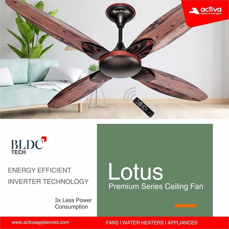 Activa Premium Series Lotus 1200 MM Noiseless 380 RPM High Speed BLDC Motor (28 Watts) with Remote control Wood Ceiling Fan With Wooden Finish come with 5 Years Warrant (SmokeWood) - Image 2