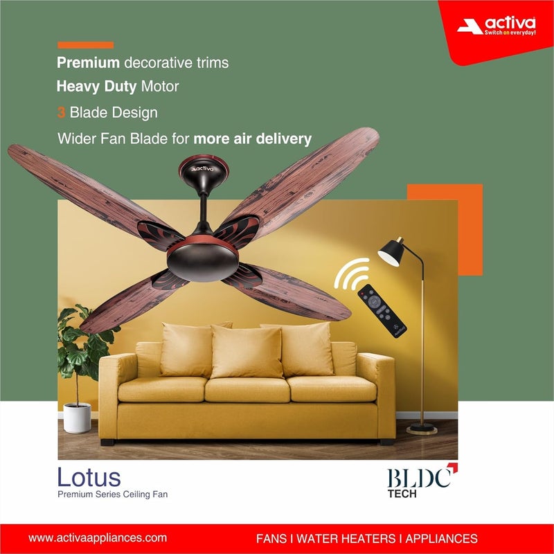 Activa Premium Series Lotus 1200 MM Noiseless 380 RPM High Speed BLDC Motor (28 Watts) with Remote control Wood Ceiling Fan With Wooden Finish come with 5 Years Warrant (SmokeWood) - Image 4