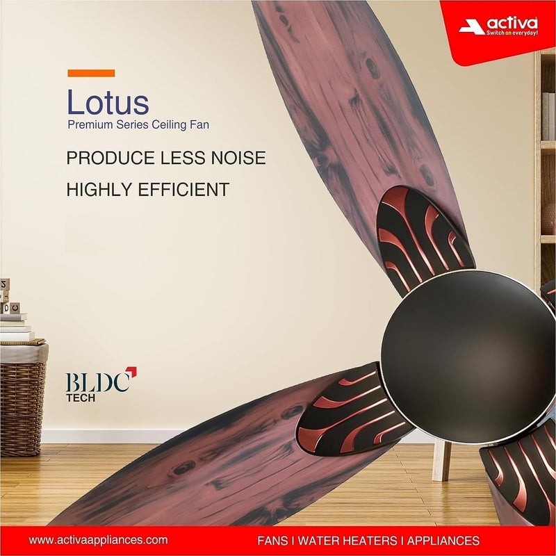Activa Premium Series Lotus 1200 MM Noiseless 380 RPM High Speed BLDC Motor (28 Watts) with Remote control Wood Ceiling Fan With Wooden Finish come with 5 Years Warrant (SmokeWood) - Image 3