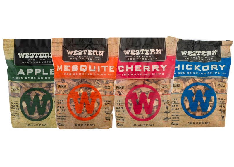 Western BBQ Smoking Wood Chips Variety Pack (4-Pack) â€“ Apple, Mesquite, Hickory & Cherry â€“ 100% Real Wood â€“ Perfect for Pork, Beef, Chicken, Fish & Vegetables (Variety) - Image 1