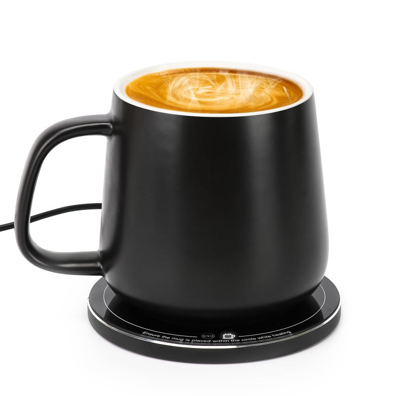 Apekx 2024 Upgraded Self-Heating Ceramic Mug - Stable 130F Temperature  15W Wireless Phone Charging  12.8 Fl Oz Capacity - Usb-C Enabled. (Black) - Image 1