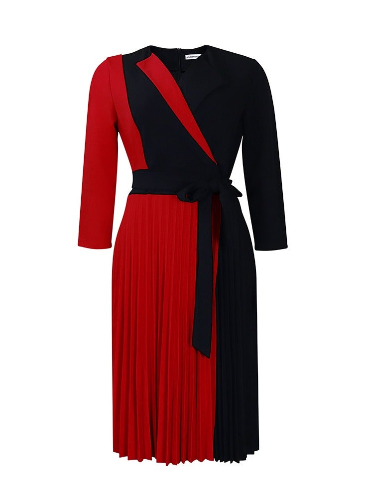 Shougu New Fashionable Temperament Color Matching Lace Up Pleated Suit Style Jacket Dress - Image 1