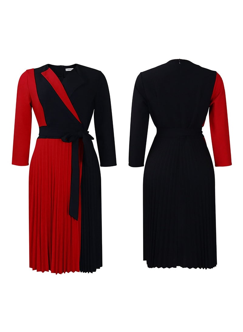 Shougu New Fashionable Temperament Color Matching Lace Up Pleated Suit Style Jacket Dress - Image 3
