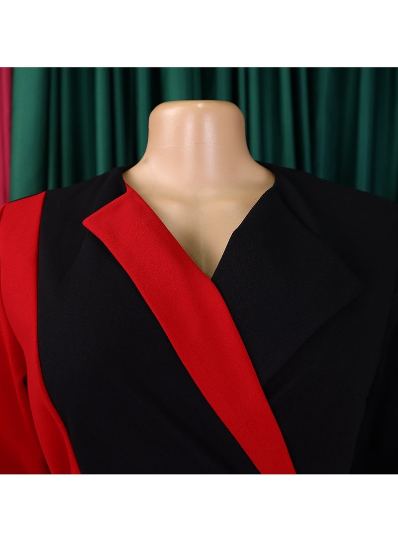Shougu New Fashionable Temperament Color Matching Lace Up Pleated Suit Style Jacket Dress - Image 5
