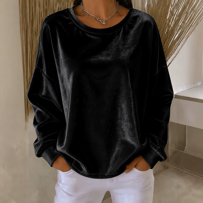 Women's Velvet Sweatshirt - Round Neck, Long Sleeve, Relaxed Fit - Image 3