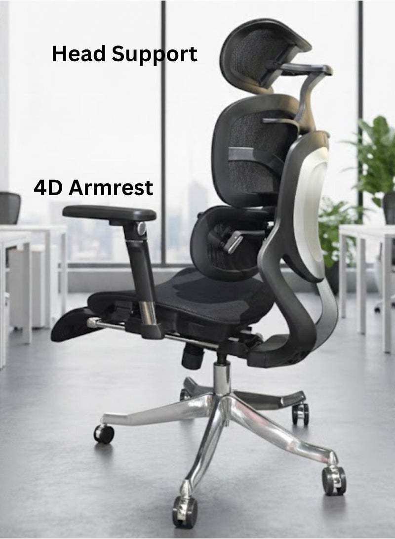 Furalux Ergonomic Office Chair with Adjustable Headrest, 4D Armrests, Breathable Mesh, Reclining Backrest, Gas Lift Height Adjustment & Footrest Support - Image 2