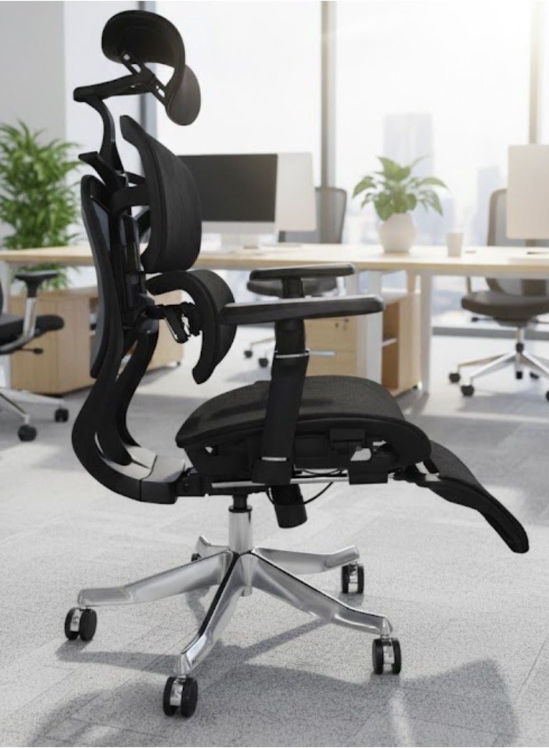 Furalux Ergonomic Office Chair with Adjustable Headrest, 4D Armrests, Breathable Mesh, Reclining Backrest, Gas Lift Height Adjustment & Footrest Support - Image 3