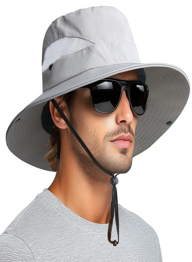 PFFY Sun Bucket Hats for Men Women 3” Wide Brim UPF 50+ Fishing & Beach Hat, Grey, One size - Image 1