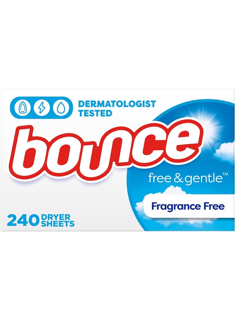 Bounce Free & Gentle Dryer Sheets, Unscented, 240 Count - Image 1