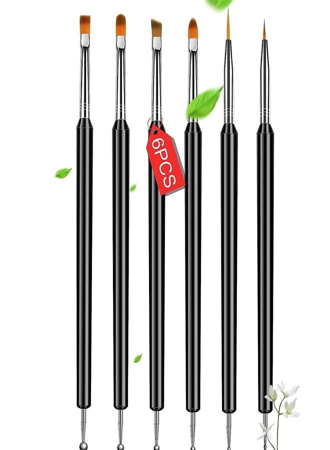 Ruby Face Rubyface Nail Art Brush Set - 6pcs Double-End Nail Art Brushes Kit Professional Manicure Tools Kit with Painting Dotting Line Pen for Gel Polish Nail Designs Nail Carving French Nails - Image 1