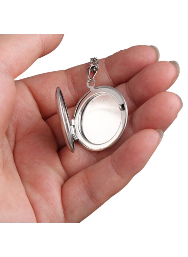 Stainless Steel Photo Locket Necklace Open Round Pendant Necklaces For Women Jewelry Family Birthday Gift Silver - Image 1