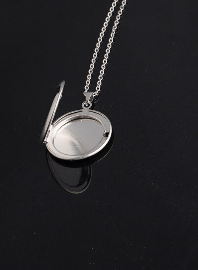 Stainless Steel Photo Locket Necklace Open Round Pendant Necklaces For Women Jewelry Family Birthday Gift Silver - Image 2