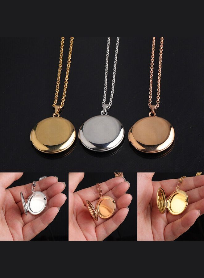 Stainless Steel Photo Locket Necklace Open Round Pendant Necklaces For Women Jewelry Family Birthday Gift Silver - Image 4