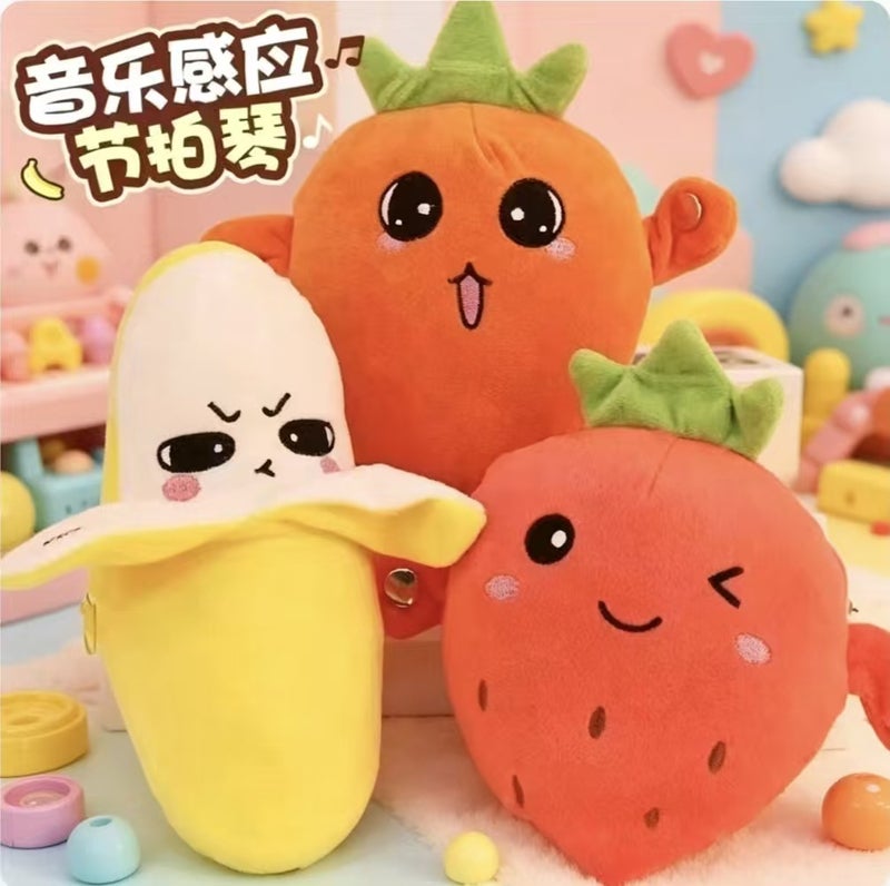 Fruit-Sensing Rhythm Piano Plush Toy - Strawberry, Banana u0026 Carrot Cute Musical Interactive Playmate - Image 1
