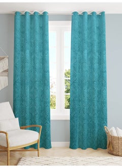 Homefab India Homefab India 2 Piece Velvet Door Curtains - 7 feet, Aqua Blue  - Image 2