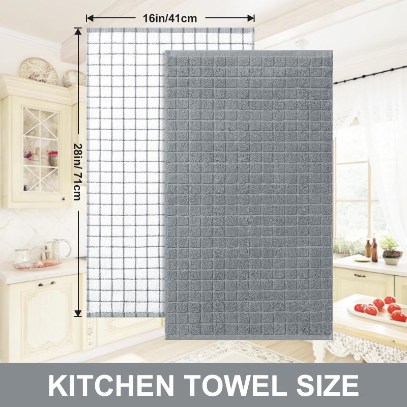 Homaxy Premium Cotton Kitchen Towels 16"x 28", Large Natural Ring Spun 390 GSM Dish Towels, Super Absorbent Terry Kitchen Hand Towels, Soft Tea Towels with Hanging Loop, Grey Check Design, 6 Pack - Image 5