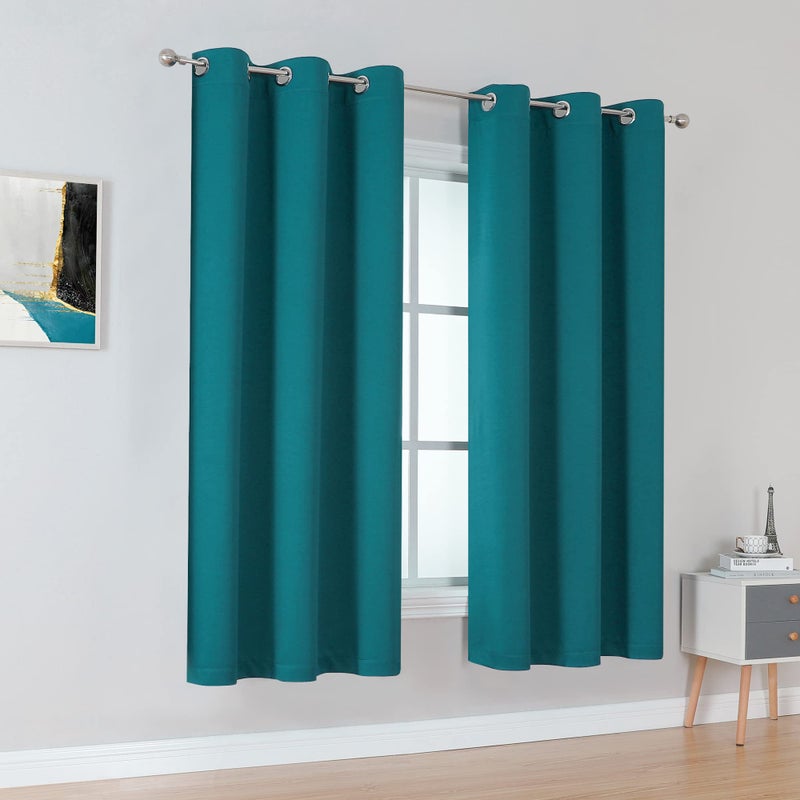 DUALIFE Teal Curtains 45 Inch Length 2 Panels Set Room Darkening Grommet Blackout Curtain Drapes for Bedroom Boy Room Short Curtains for Small Windows 38 x 45 Inches Long - Image 2