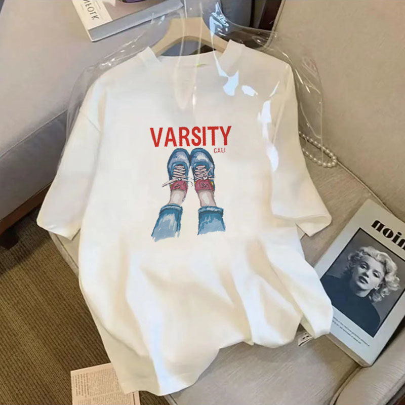 تي شيرت صيفي جديد بأسلوب كوري فضفاض بأكمام قصيرة للنساء، قمة عصرية مطبوعة تناسب جميع الأزياء، ملابس خارجية، تي شيرت موضة 6010 - Image 4