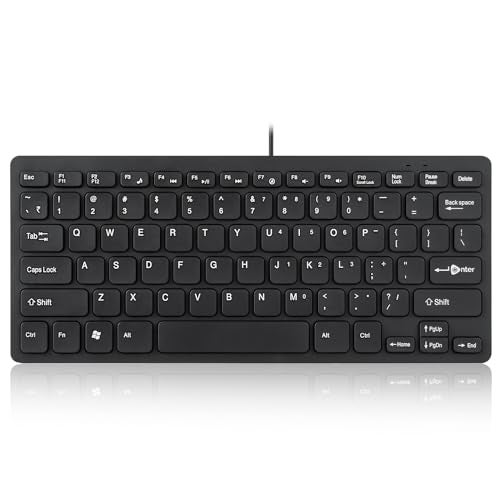 Enter Typistmini Multimedia USB Keyboard 78 Keys, Tactile Responsive Typing, PC/Mac/Laptop, Windows/Linux/iOS/Android - Black - Image 1