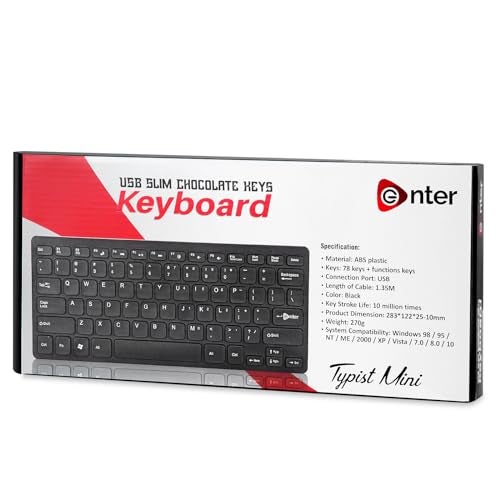 Enter Typistmini Multimedia USB Keyboard 78 Keys, Tactile Responsive Typing, PC/Mac/Laptop, Windows/Linux/iOS/Android - Black - Image 5