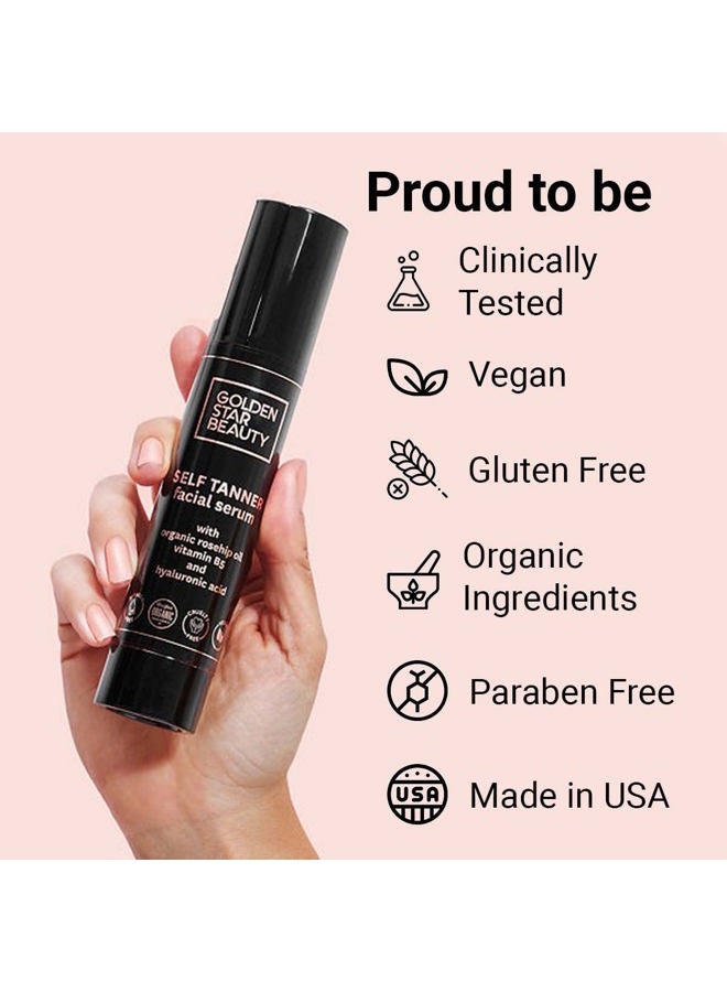 GOLDEN STAR BEAUTY Face Tanner – Self Tan Serum w/Hyaluronic Acid and Organic Oils, Self Tanners Best Sellers, Facial Sunless Tanner for Natural Sunkissed Glow, Fake Tan Moisturizer, 2.0 fl (Medium/Dark)  - Image 5