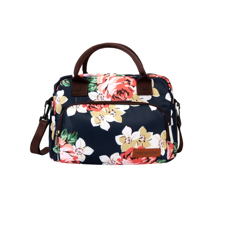 2022 Large Capacity Insulated Tote Bag with Fashion Print for Adults Navy Blue Rose 