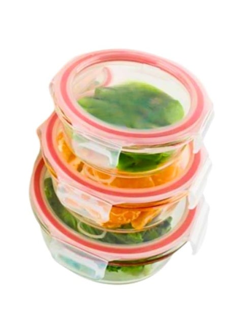 Set of 3 Unbreakable Food Storage Boxes, BPA Free, Meal Prep Containers with Airtight Leakproof Lids, Easy to Seal, Reusable Lunch Containers for Kitchen and Home (Red, Round)