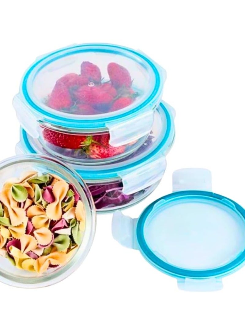 Set of 3 Unbreakable Food Storage Boxes, BPA Free, Meal Prep Containers with Airtight Leakproof Lids, Easy to Seal, Reusable Lunch Containers for Kitchen and Home (Red, Round)