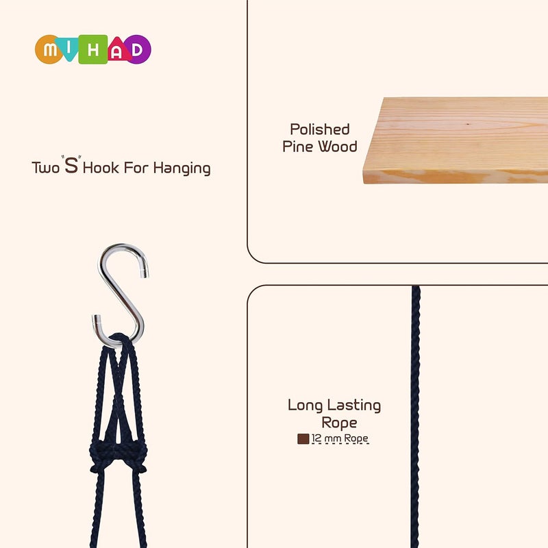 Mihad Wooden Hanging Swing Single Seater Swing IndoorOutdoor Balcony Swing Porch Swing Garden Swing Swing For Living Room For Adults And Kids Up To 100Kg Length Up To 12Ft Width 2Ft 24 Inch - Image 4