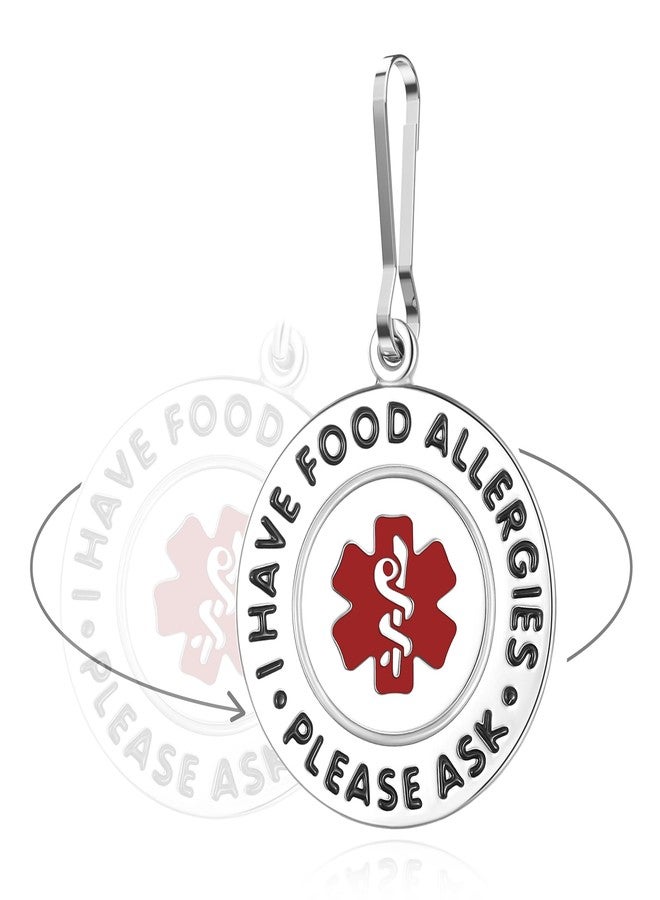 Divoti Medical Alert Food Allergy Bag Tag, Polished Stainless Steel Charm with Single Side Bold Text - Durable, Rust-Proof & Waterproof, Zipper Pull Attachment for Backpacks, Bags, Travel - Image 1