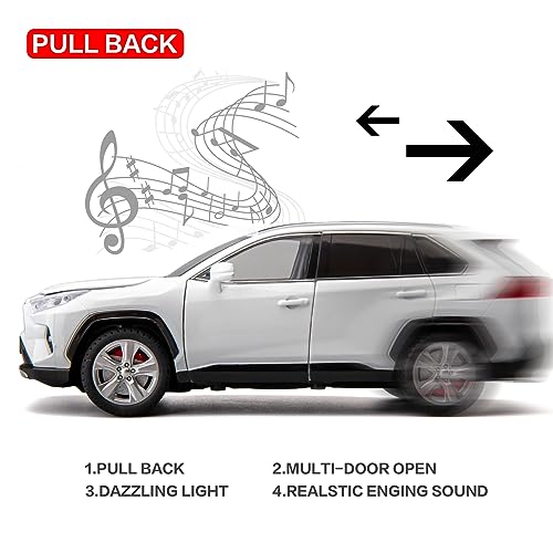 BDTCTK 124 Compatible for RAV4 Model Car Zinc Alloy Diecast Collectible Pull Back Toy car with Sound and Light for Kids Boy Girl Gift White - Image 5
