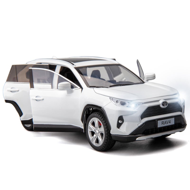BDTCTK 124 Compatible for RAV4 Model Car Zinc Alloy Diecast Collectible Pull Back Toy car with Sound and Light for Kids Boy Girl Gift White - Image 3